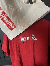Supreme Cat In The Hat T-Shirt Size M Red 100% Cotton Short Sleeve Tee