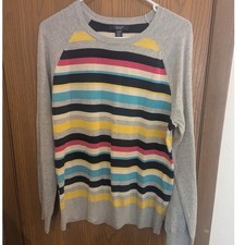 Chaps Multi Color Striped Crewneck Sweater Raglan Sleeve Grey Knit Women's XL