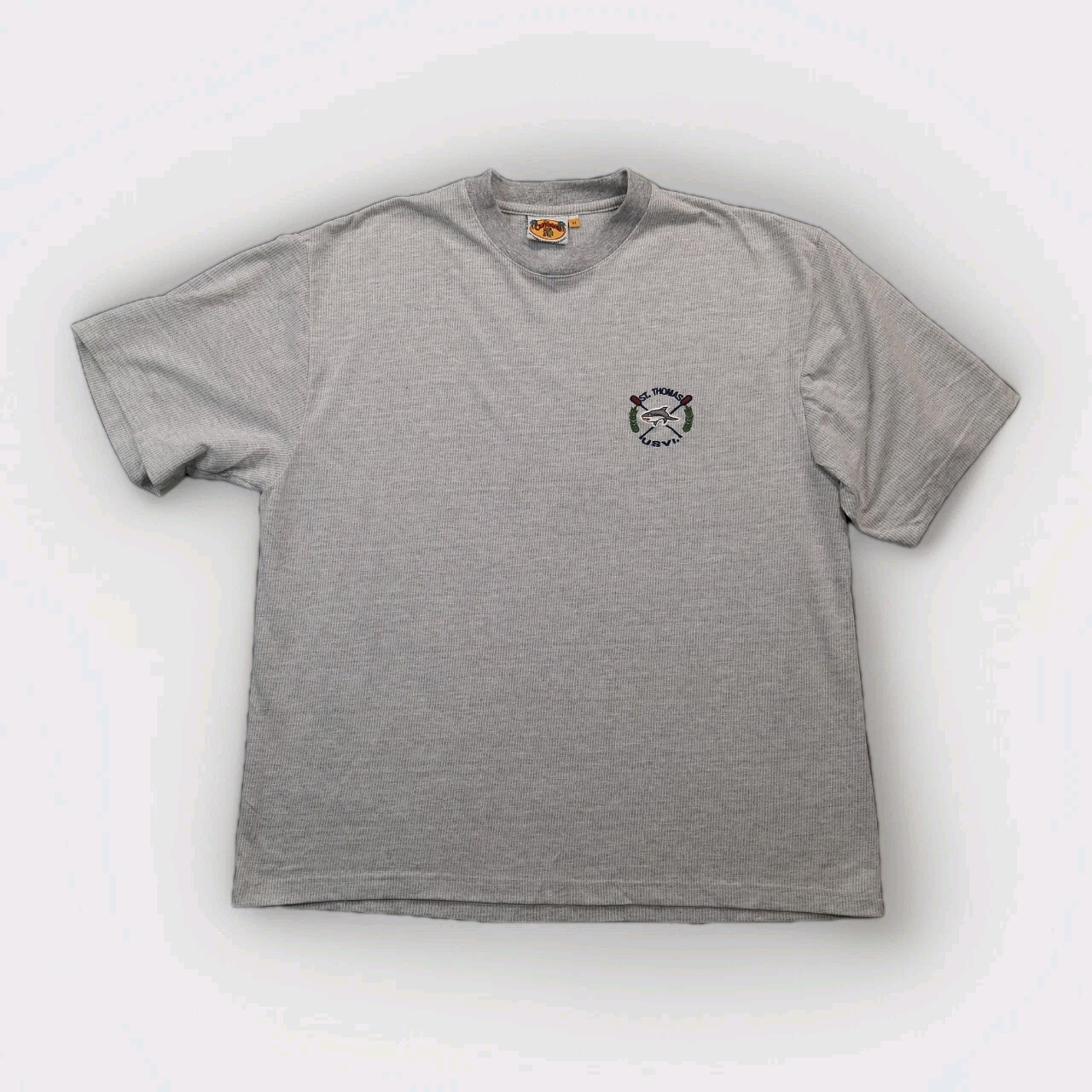 FILA Camicia Caribana St Thomas USVI uomo XL grigio squalo ricamo remi vintage USA