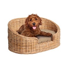 DBD1000B Curvy 28.5" x 17.25" Classic Handwoven Rattan Pet Bed with Machine-W...