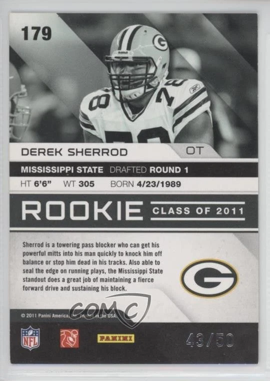 2011 Panini Absolute Memorabilia Spectrum Silver /50 Derek Sherrod Rookie RC - Image 2 of 2