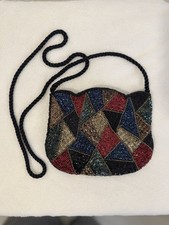 Neiman Marcus Geometric Intricate Beaded Embellished Clutch W/Rope Strap Purse