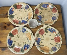 Set Of 4 Alco Industries Stoneware Dinner Plates 10.25" Beige Fruit Grape Tuscan