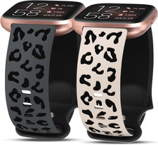 2 Packs Leopard Engraved Band Compatible with Fitbit Versa 2/Fitbit Versa/Versa