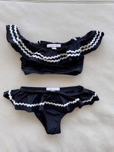 STELLA COVE McCartney Black & White Ric Rac Ruffle Girls Bikini Swimsuit 4-5