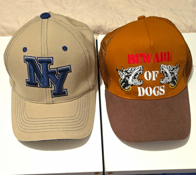 2-Pack Adjustable Baseball Caps NY Logo & Beware of Dogs