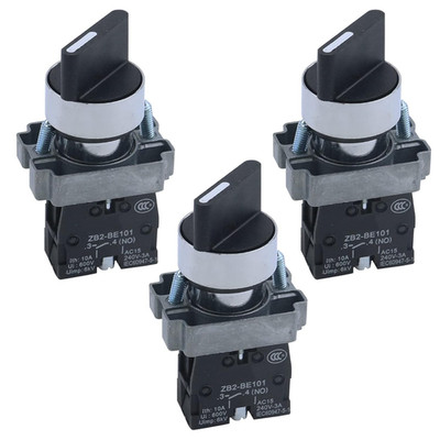 3Pcs ZB2-BE101 SPST 1NO 2 Pin 2 Position 22Mm Latching round Top Rotary Selector