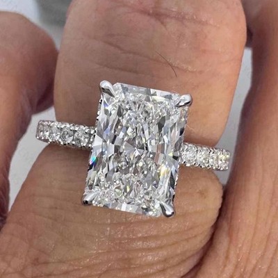 3.00CT Radiant Cut VVS1 Moissanite Unique Engagement Ring 14K White Gold Plated
