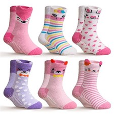 Kids Fuzzy Slipper Socks Boys Girls Toddler Non 8-12 Years Cartoon Animals
