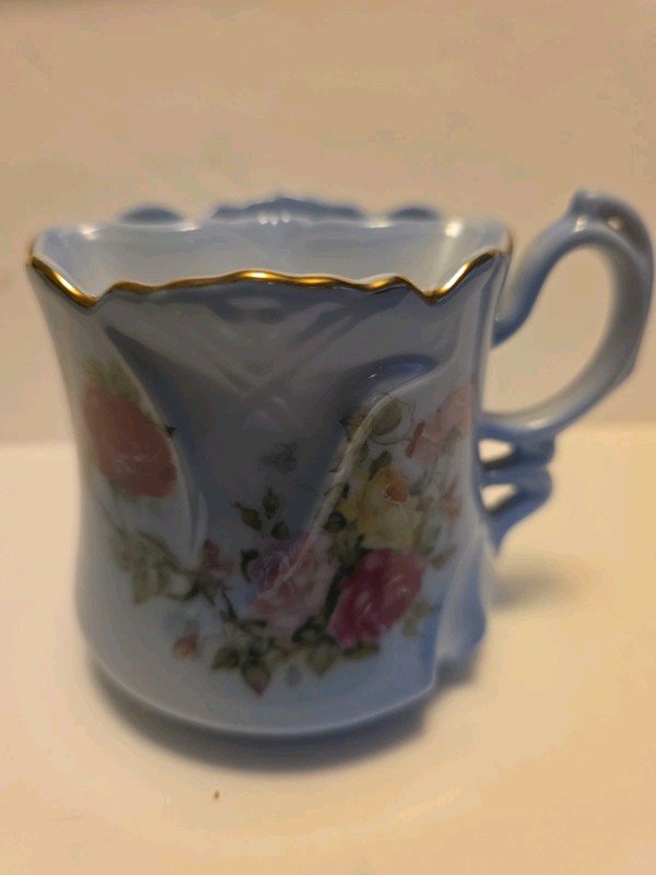 VTG Mustache Shaving Mug by BRANDENBURG Porcelain Painted Floral Print Gold Trim