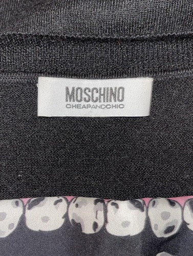 Moschino Shirt Top Womens 10 Wool Silk Black Pink White Bone Chic Print Luxury - Picture 5 of 8