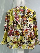 Pure Linen Jacket Size 12 Graffiti Print Art To Wear Button Up Pockets Abstract