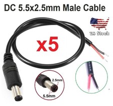 5pcs DC Power Plug cable 5.5x2.5 mm Male Led light Monitor power output cable