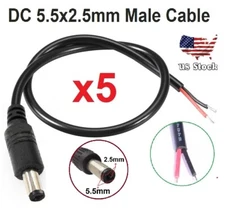 5pcs DC Power Plug cable 5.5x2.5 mm Male Led light Monitor power output cable
