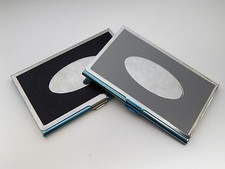 Polished Aluminum Business Card Holder Case Engravable Oval  Gray OR Dark Grey