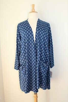 NWT LuLaRoe BOHO Cover Top Cardigan Plus Sz. 3XL CAROLINE Blue White Tribal