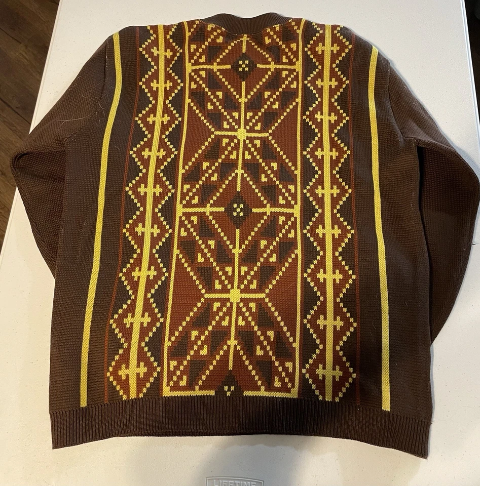 Pendleton Sweater Mens XL Aztec Native Southwestern Yellowstone Brown Yellow - Image 2 of 3