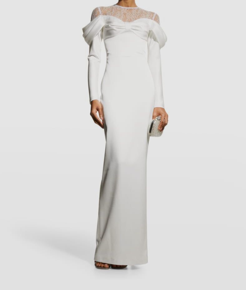 $2101 Rasario Women's White Satin Lace Illusion Off-Shoulder Gown Dress Size 40 | eBay $2101 Rasario Women's White Satin Lace Illusion Off-Shoulder Gown Dress Size 40 | eBay