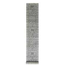 2'10"x18' White Mamluk Dynasty Design Undyed Wool Hand Knotted Runner Rug R79689