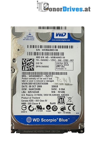 Western Digital WD3200BEVT-75ZCT2 - 320 GB - SATA - PCB 2060-701499-005 Rev. P1*