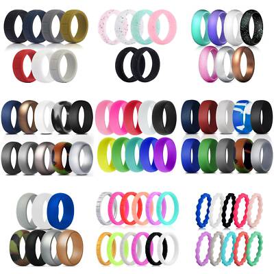 12 PACK Flexible Medical Grade Silicone Wedding Ring Sport Rubber Band Size 4-14