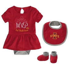 Outerstuff NCAA Infant Girls Iowa State Cyclones MVP Creeper, Bib & Bootie Set