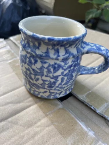 Roseville Blue Spongeware Mugs By The Workshops of Gerald E Henn Coffee Tea