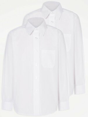 2er PACK MÄDCHEN LANGARM SCHULSHIRTS BLAU WEISS SCHULUNIFORM Gr.