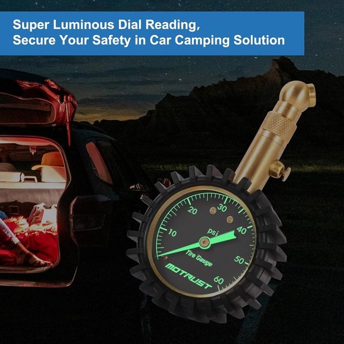 Tire Pressure Gauge with Large 2 Inch Scale Glowing Dial 0-60 PSI Heavy Duty - Picture 6 of 7