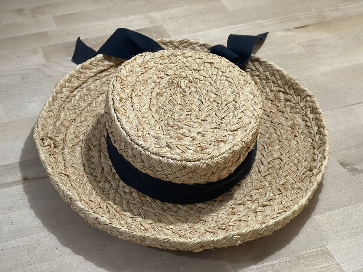 Helen Kaminski Classic 5 Raffia Straw Hat Black Ribbon Bow Sun Hat