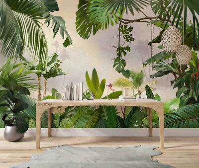3D Tropic Plant Leaves Wallpaper Wall Mural Removable Self-adhesive 93