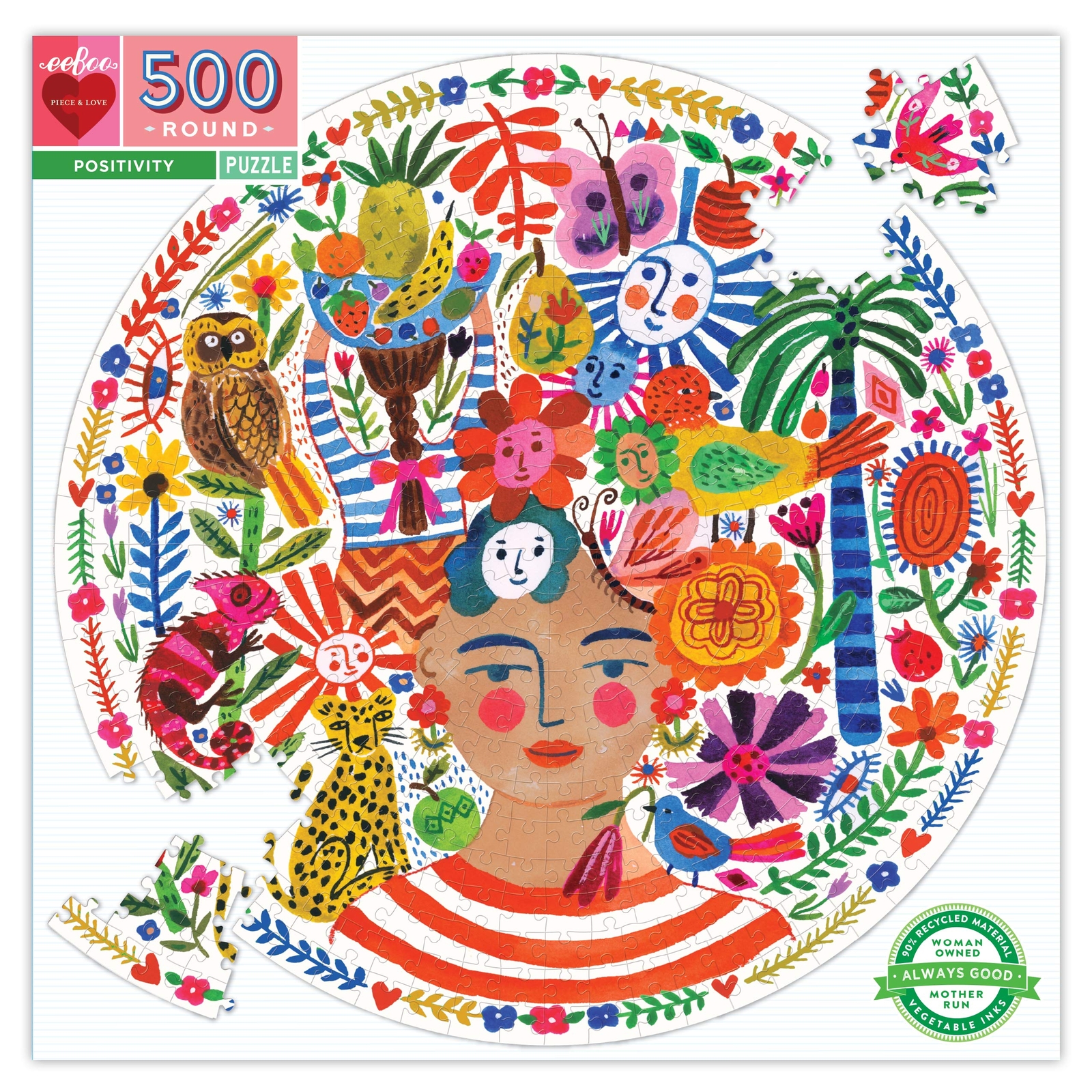 eeBoo Piece and Love Positivity 500 Piece Round Circle Jigsaw Puzzle Puzzle f...