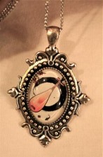 Silvertone Swirl Festooned Mandolin Moon Against the Sky Cameo Pendant Necklace