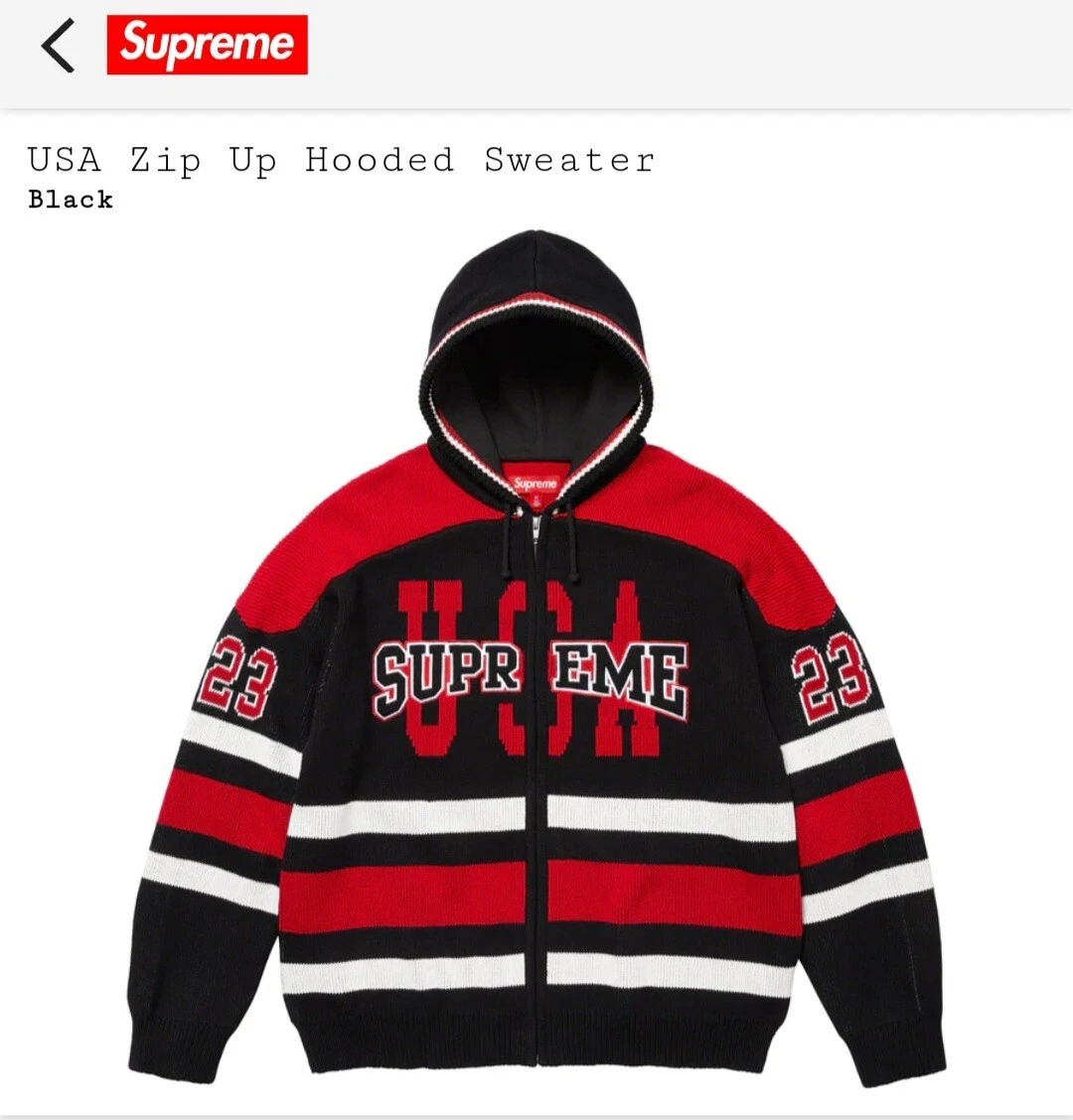 Pull à capuche zippé SUPREME USA noir/rouge taille « S » *TOUT NEUF*