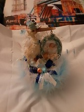 NEW VINTAGE STYLE HAND-CRAFTED BLUE STORK BABY SHOWER PHOTO CAKE TOPPER