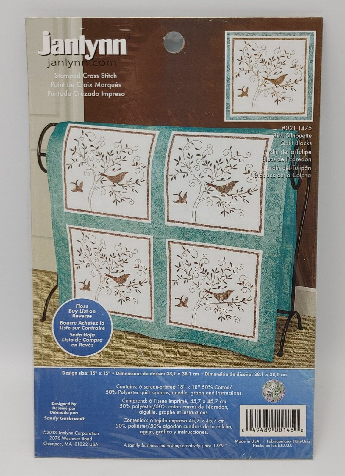 Janlynn BIRD SILHOUETTE Stamped Quilt Blocks 15" Design On S