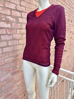 Kenzo Jungle Vintage Lace Double Top Sheer Red Glitter Long