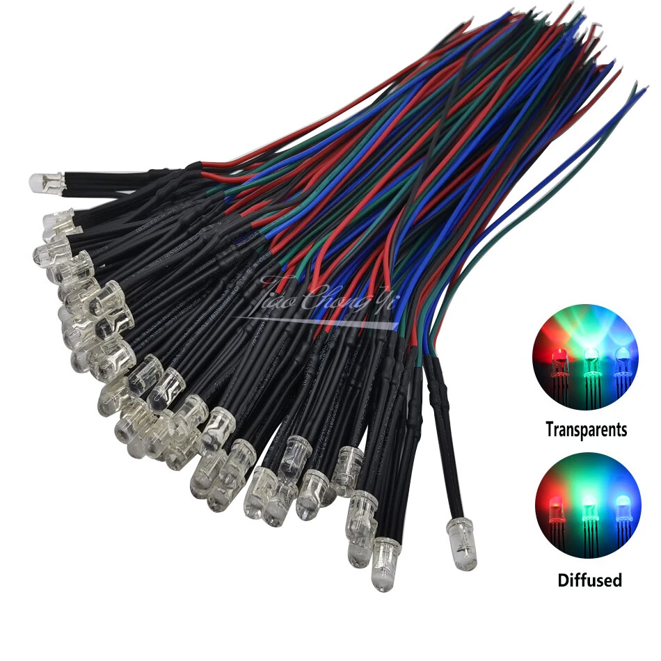 5mm 12V 20cm Pre wired RGB LED Emitting Diode Multicolor Common Anode Cathode