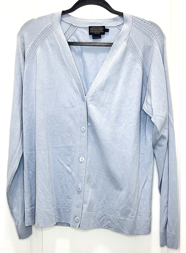 Pendleton Strickjacke Pullover Large hellblau Seidenmischung eng Strick leicht