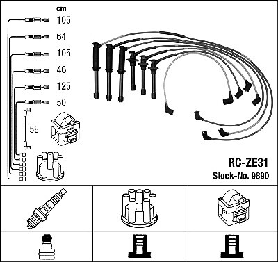 9890 NGK Ignition Cable Kit for MAZDA