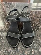 Aerosoles LoomMate Black Leather Elastic Stretch Strappy Sandals Heels Size 7