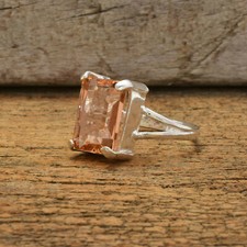 Elegant Morganite Gemstone 925 Sterling Silver Handmade Ring All Size