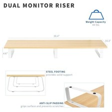 39 inch Extra Long Monitor Stand, Wood and Steel Desktop Riser, Dual Screen, ...