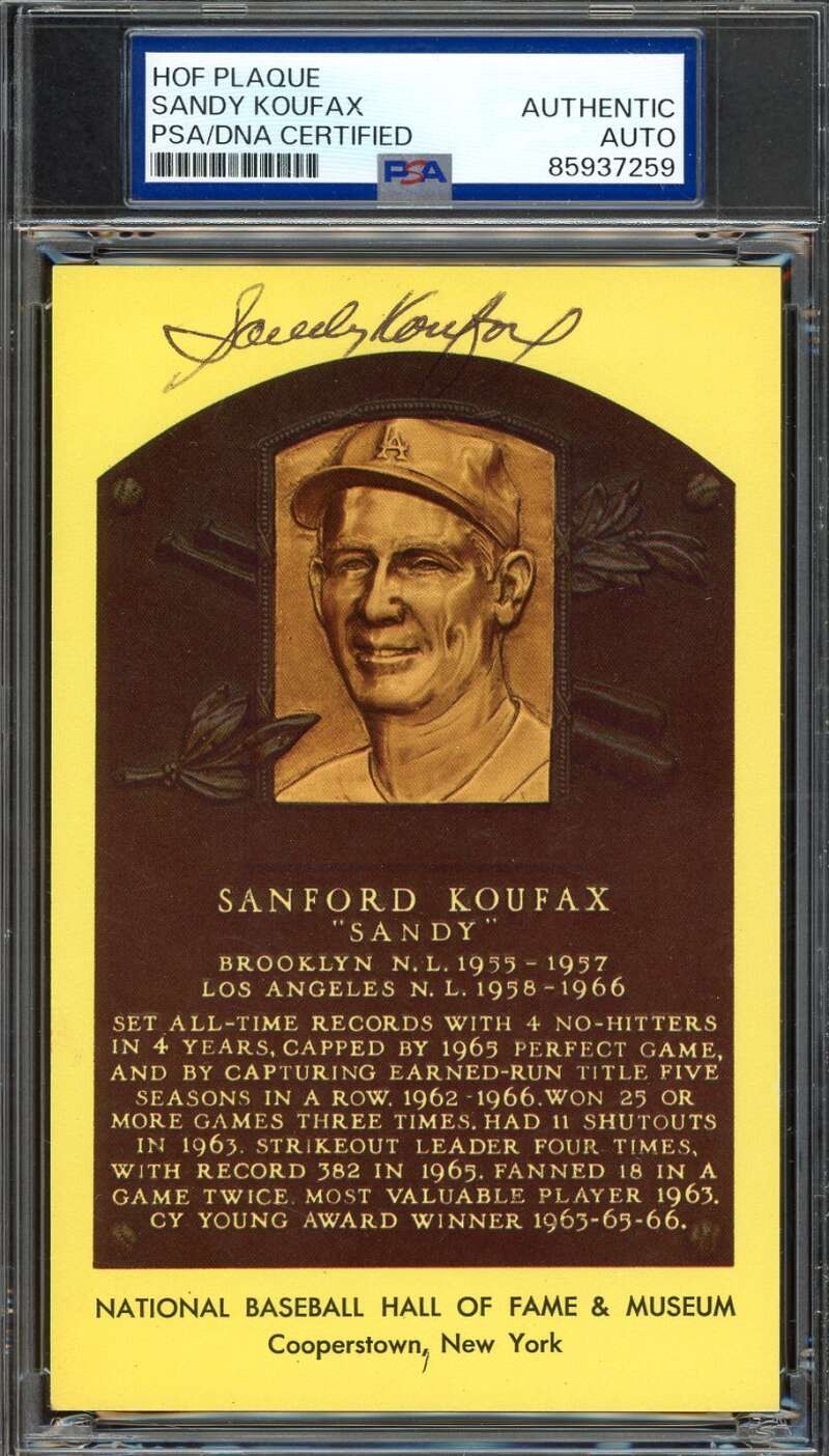 Sandy Koufax PSA DNA Signed Gold Hall of Fame Plaque Postcard Autograph