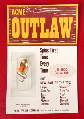 12 VINTAGE ACME OUTLAW SPINNER FISHING LURE S-500 GOLD FLUORESCENT 1/12 OZ NOS !