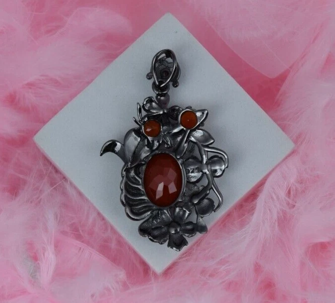 Ciondolo corniola argento sterling 925 pietra preziosa ossidata gioielli... - Immagine 3 di 4