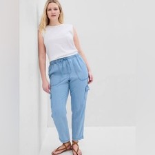 Gap Easy Pants Blue Chambray Pull On Relaxed Drawstring cargo Large L