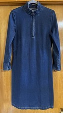 J McLaughlin Denim Mandarin Sheath Dress, Size L, Stretch, Zipper Sleeves, EUC