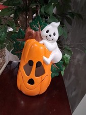 Halloween Ceramic Pumpkin Friendly Ghost Decor