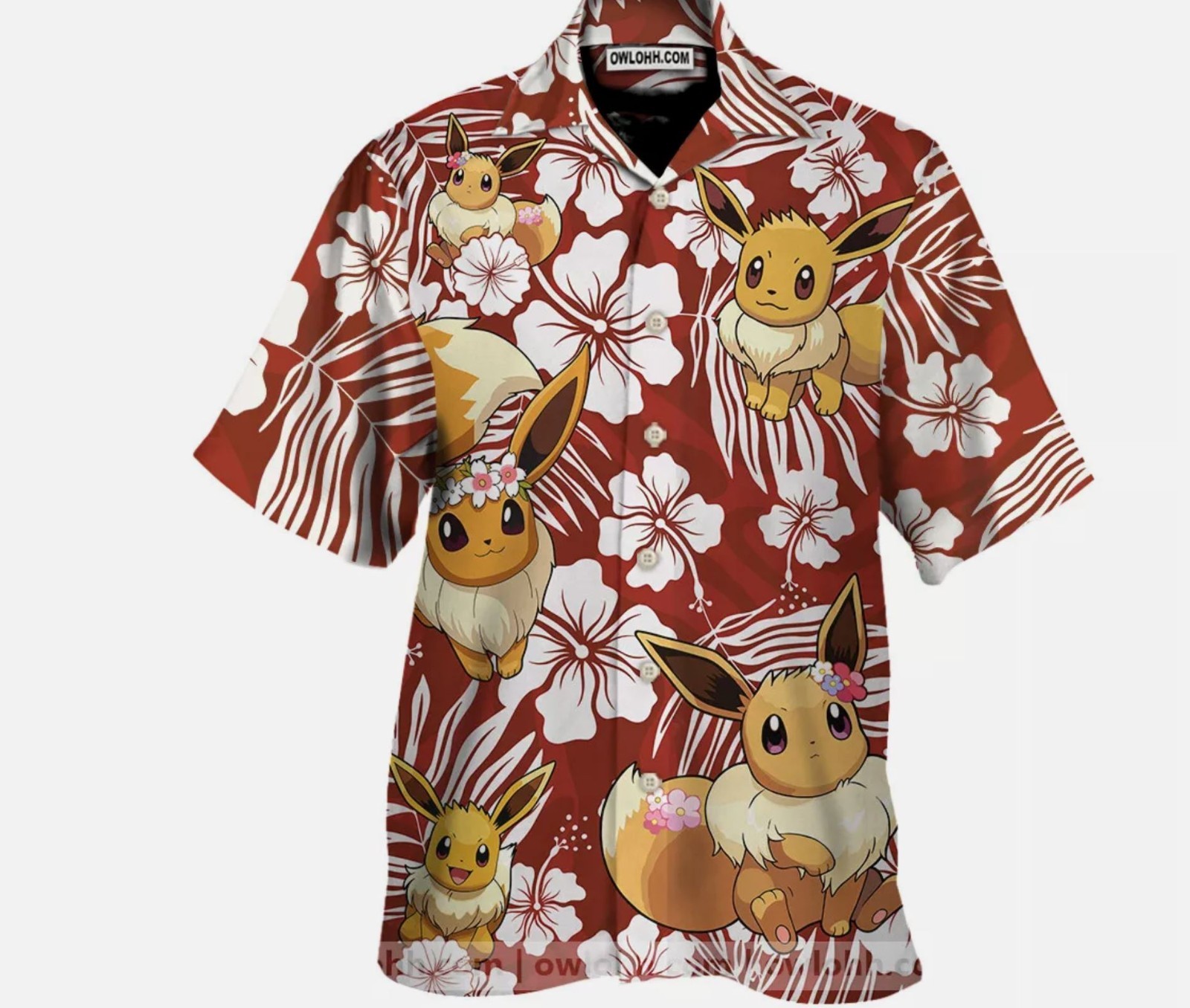 Camisa Hawaiana Eevee Pokemon Aloha Verano Playa Abotonada